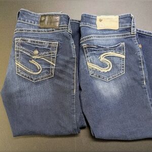 Silver Jeans Women's Blue Straight Leg Jeans Pair with Embroidered Back Pockets